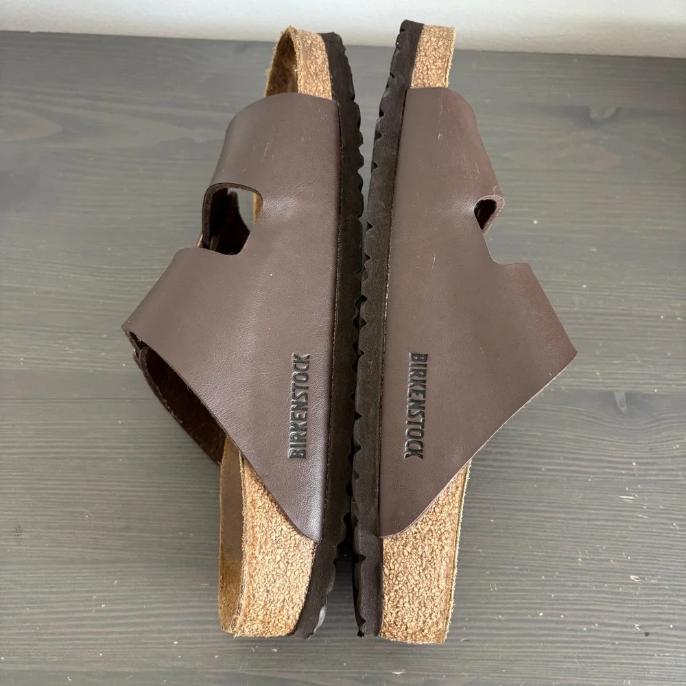 Birkenstock Sandals Arizona 38 Dark Brown Birko-Flor Two Strap Slide Comfort